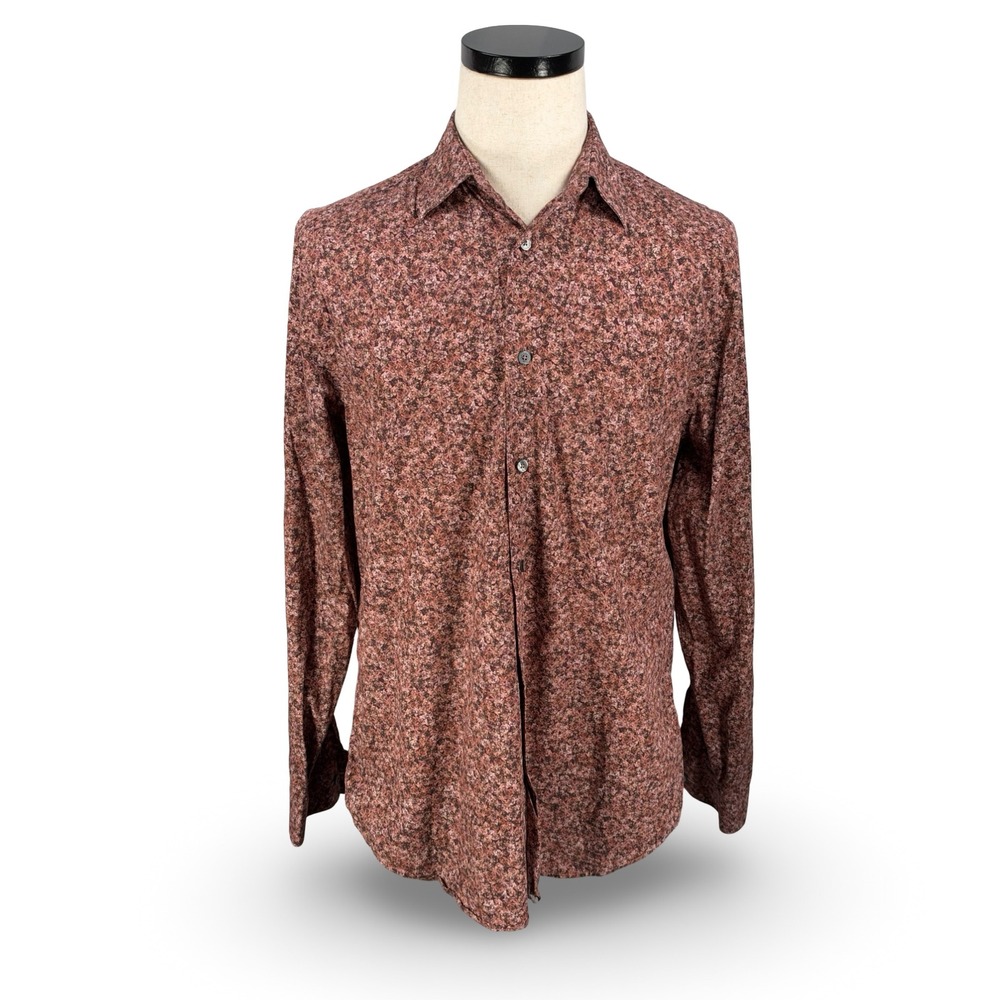 Paul Smith London Byard Mens 16.5 42 Floral Rose Shirt Italy Burgundy Pink AOP